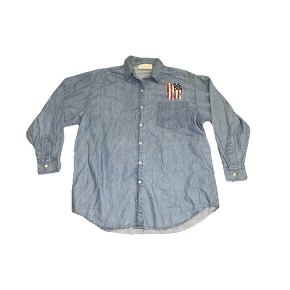 VTG Button Up Womens American Flag Shirt 80s 90s Patriotic 4th of July USA LARGE - Picture 2 of 8